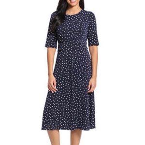 Navy Polka dot midi fit flare dress